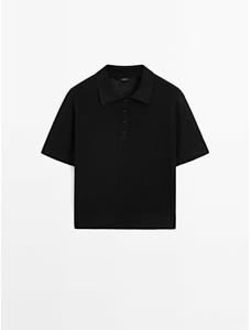 Openwork polo knit linen blend jumper цвет: Черный
