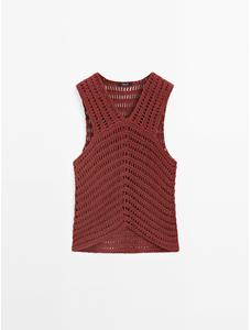 Openwork Crochet Knit Top цвет: Цвет черепицы