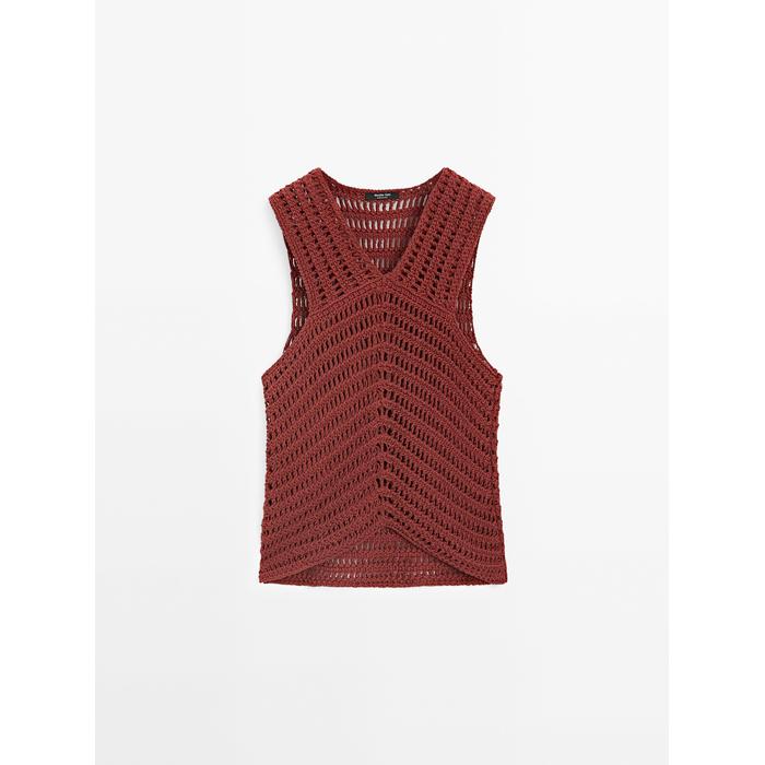 Openwork Crochet Knit Top цвет: Цвет черепицы
