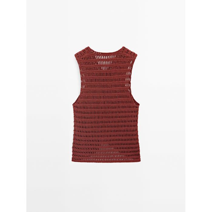 Openwork Crochet Knit Top цвет: Цвет черепицы