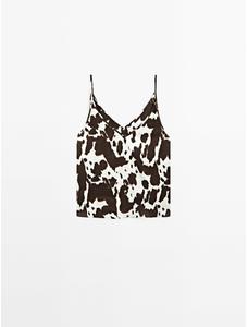 Fluid strappy top with animal print цвет: Шоколадный