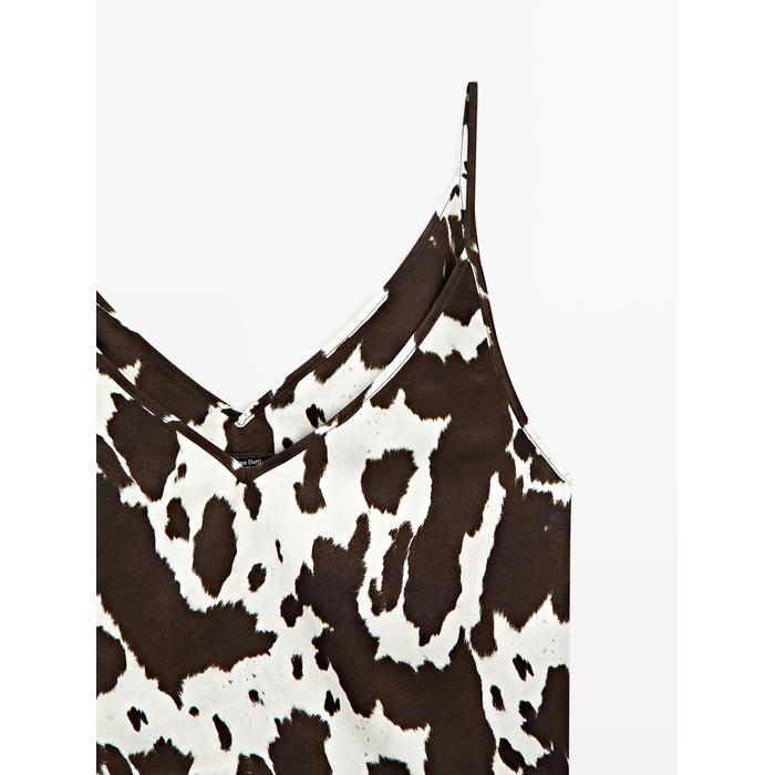 Fluid strappy top with animal print цвет: Шоколадный