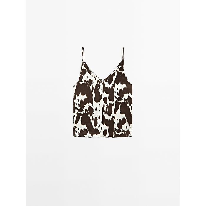 Fluid strappy top with animal print цвет: Шоколадный