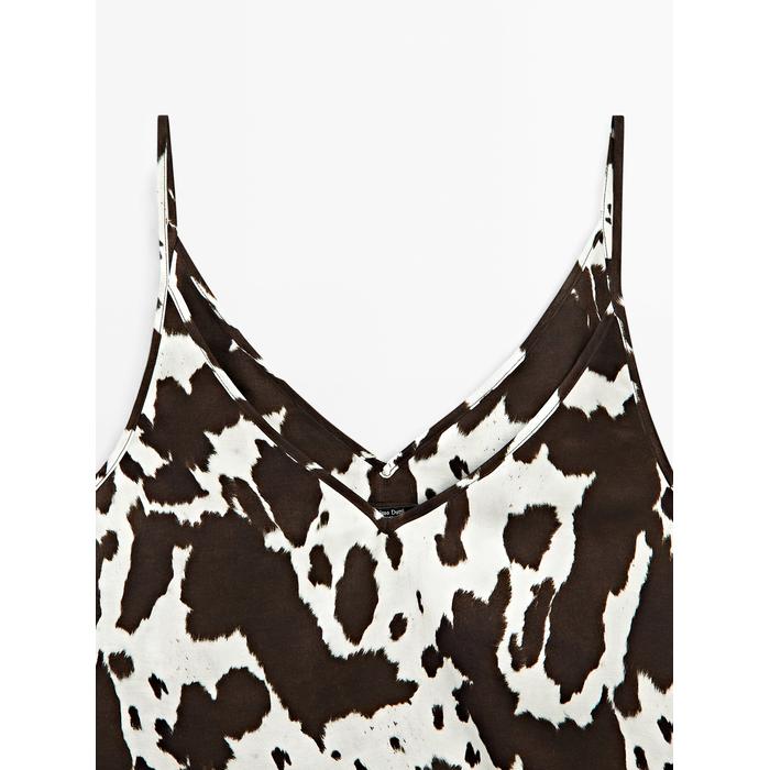 Fluid strappy top with animal print цвет: Шоколадный