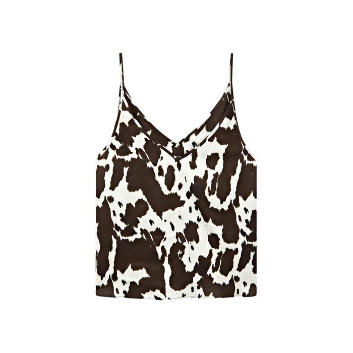 Fluid strappy top with animal print цвет: Шоколадный