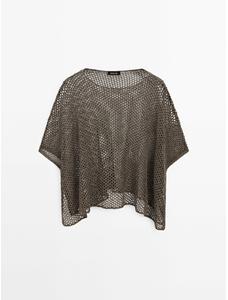 Short openwork knit cape цвет: Коричневый