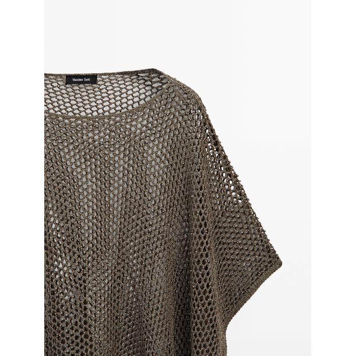 Short openwork knit cape цвет: Коричневый