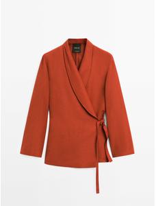Fluid kimono with shawl collar with linen цвет: Терракотовый