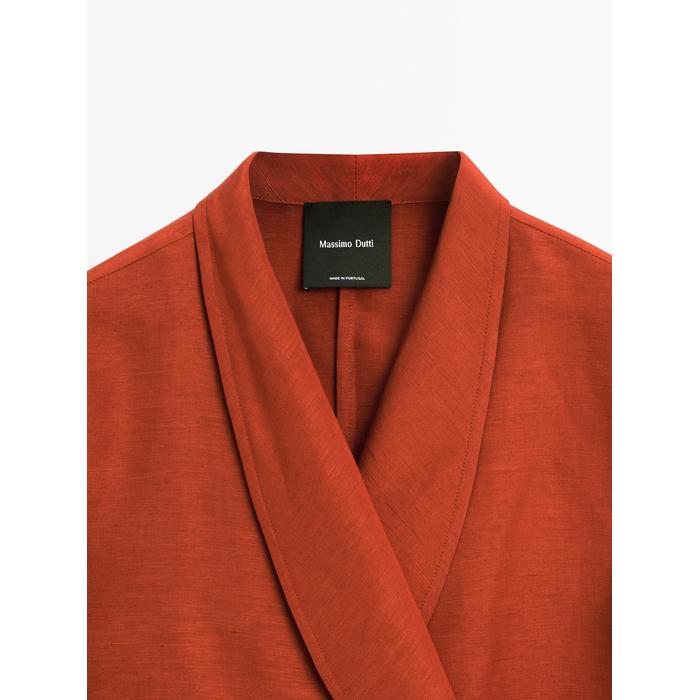 Fluid kimono with shawl collar with linen цвет: Терракотовый
