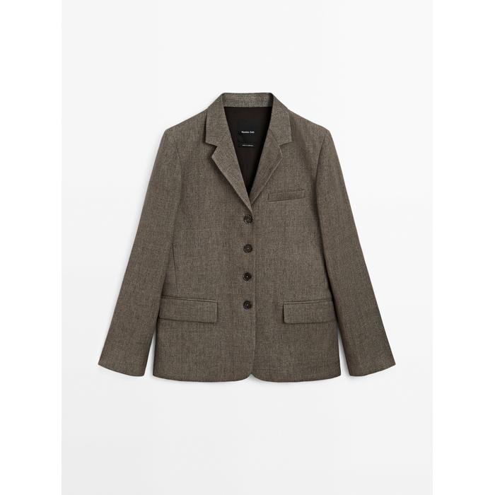 Long melange linen blend blazer цвет: Кротово-коричневый