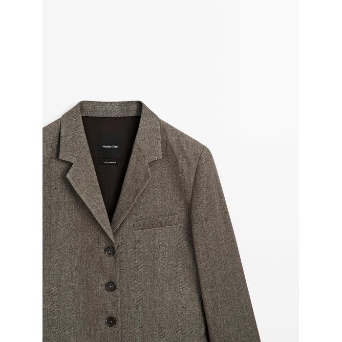 Long melange linen blend blazer цвет: Кротово-коричневый
