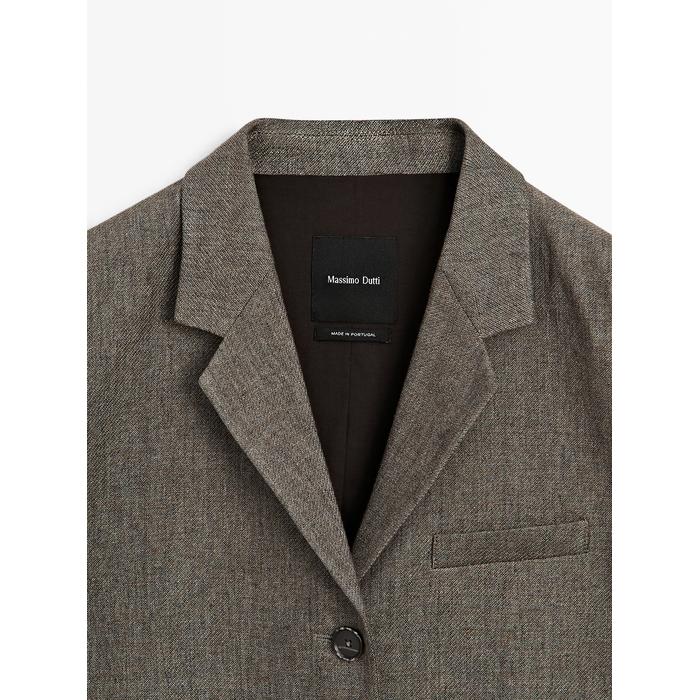 Long melange linen blend blazer цвет: Кротово-коричневый