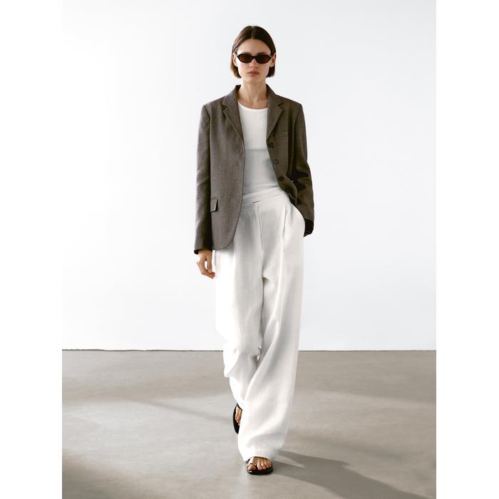 Long melange linen blend blazer цвет: Кротово-коричневый