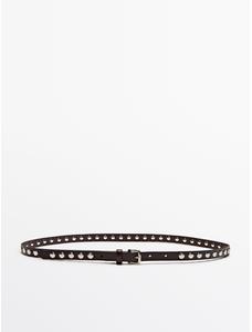 Thin belt studded nappa leather цвет: Коричневый