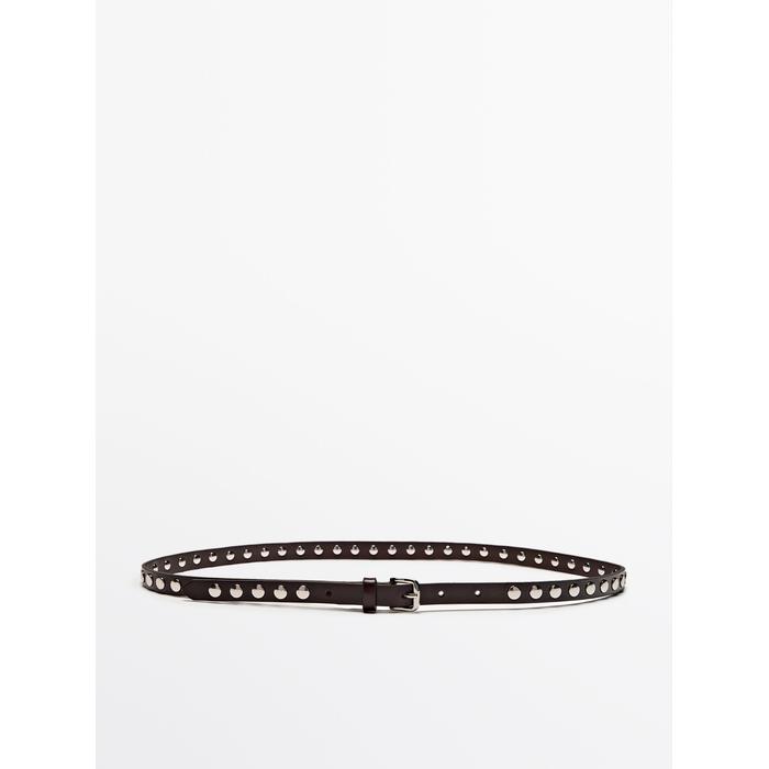 Thin belt studded nappa leather цвет: Коричневый