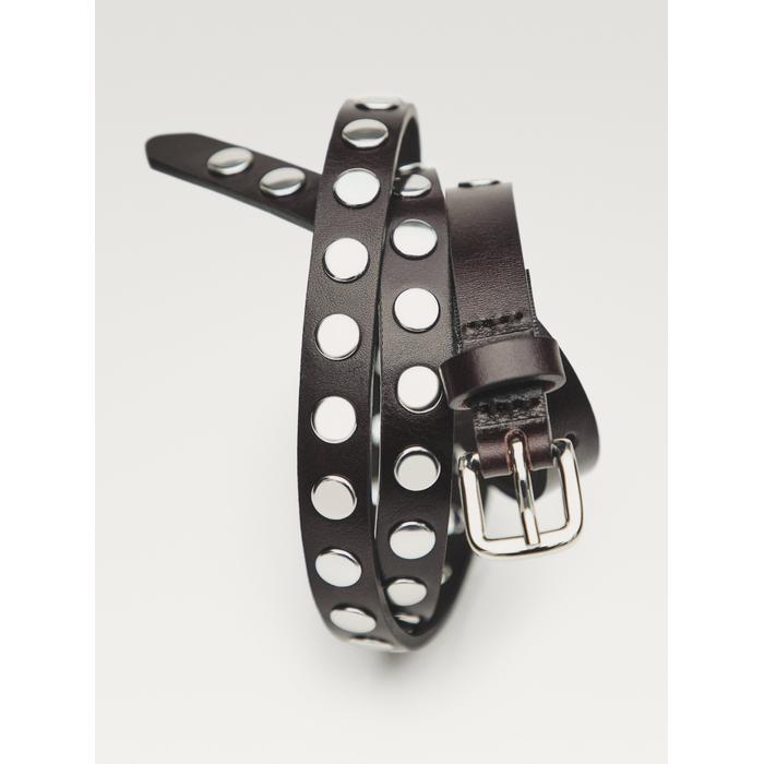 Thin belt studded nappa leather цвет: Коричневый