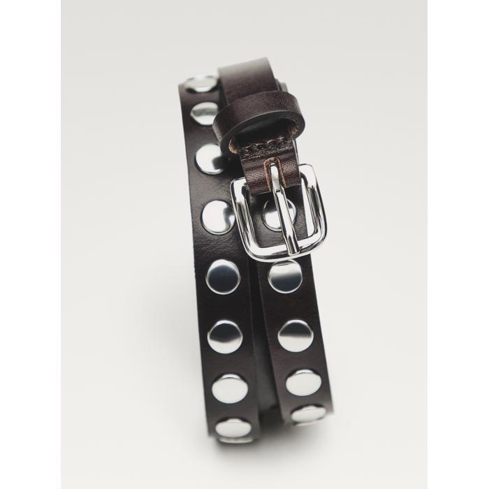 Thin belt studded nappa leather цвет: Коричневый