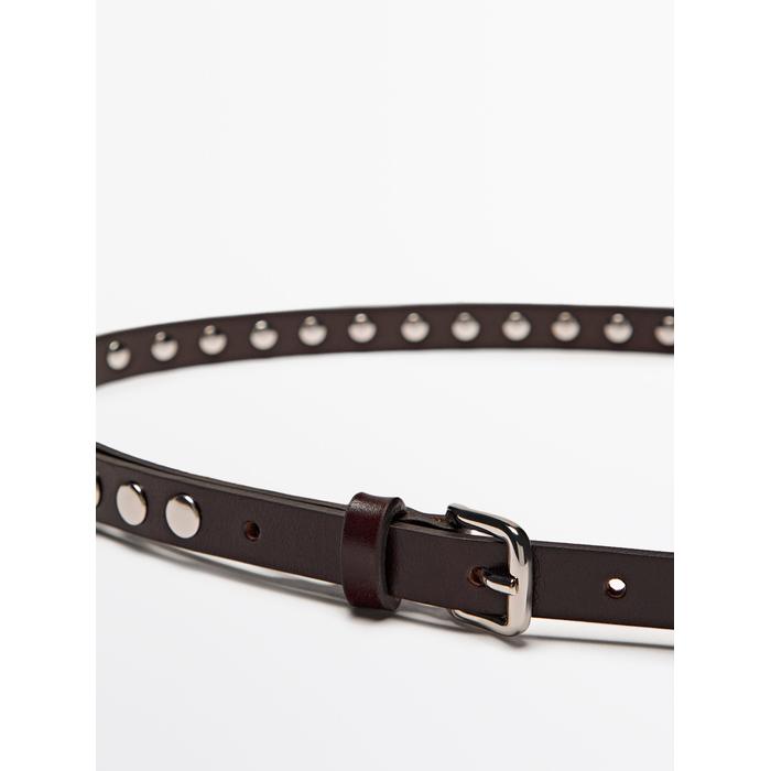 Thin belt studded nappa leather цвет: Коричневый