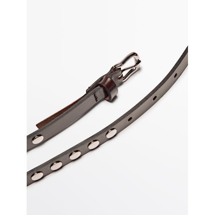 Thin belt studded nappa leather цвет: Коричневый