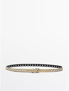 Thin belt studded suede leather цвет: Песочный
