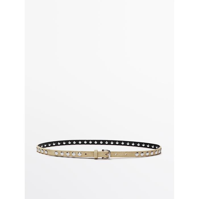 Thin belt studded suede leather цвет: Песочный
