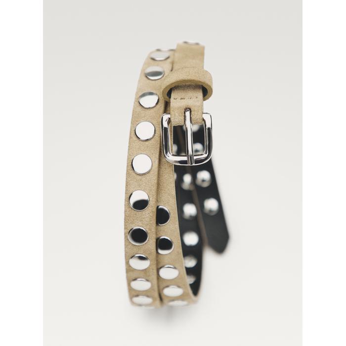 Thin belt studded suede leather цвет: Песочный
