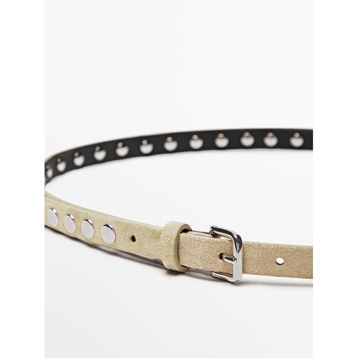 Thin belt studded suede leather цвет: Песочный