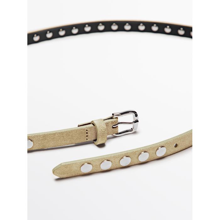 Thin belt studded suede leather цвет: Песочный