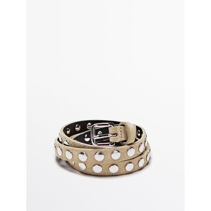 Thin belt studded suede leather цвет: Песочный