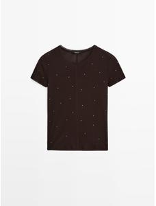 T-shirt with metallic studs detail цвет: Коричневый