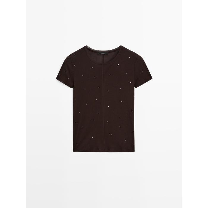 T-shirt with metallic studs detail цвет: Коричневый