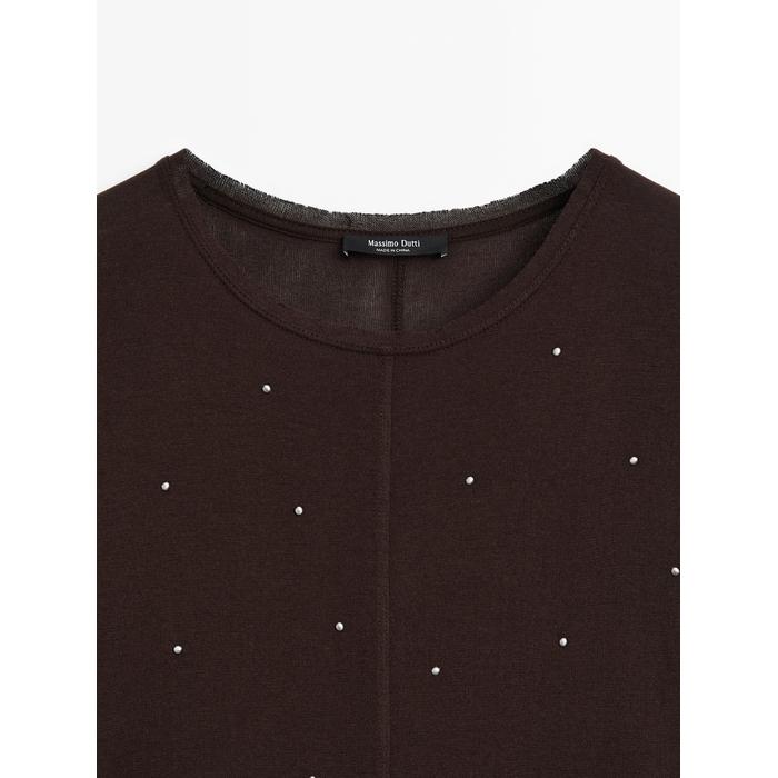 T-shirt with metallic studs detail цвет: Коричневый