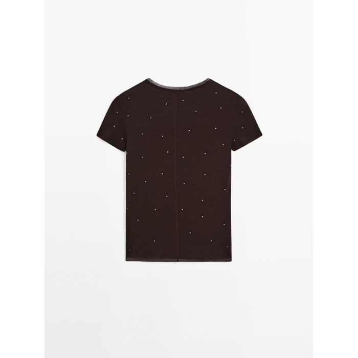 T-shirt with metallic studs detail цвет: Коричневый