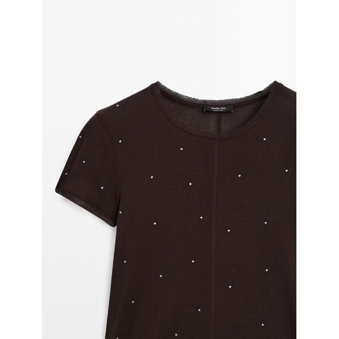 T-shirt with metallic studs detail цвет: Коричневый