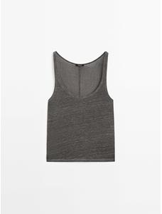 Linen fabric detail straps top цвет: 0-542