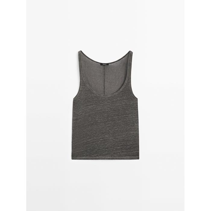 Linen fabric detail straps top цвет: 0-542