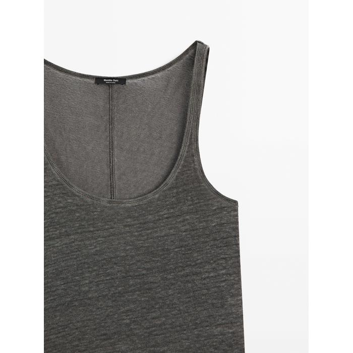 Linen fabric detail straps top цвет: 0-542