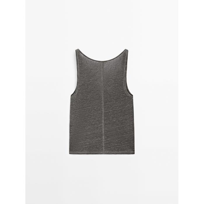 Linen fabric detail straps top цвет: 0-542