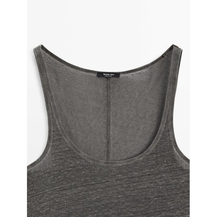 Linen fabric detail straps top цвет: 0-542