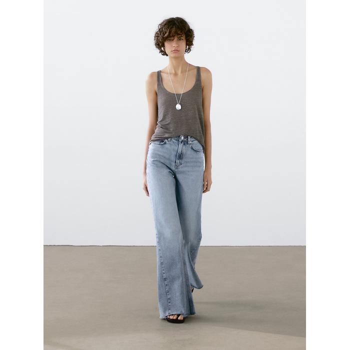 Linen fabric detail straps top цвет: 0-542