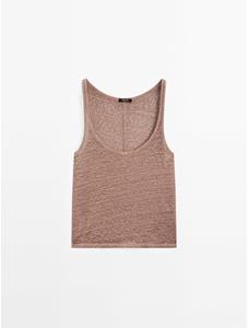 Linen fabric detail straps top цвет: Вишневый