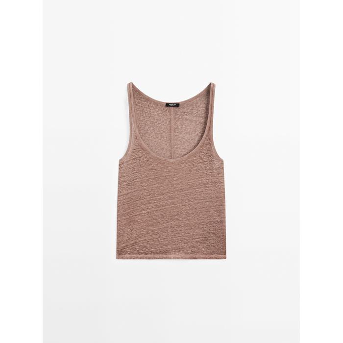 Linen fabric detail straps top цвет: Вишневый