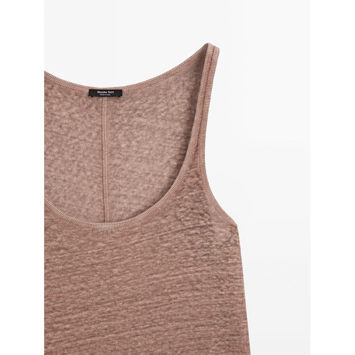 Linen fabric detail straps top цвет: Вишневый