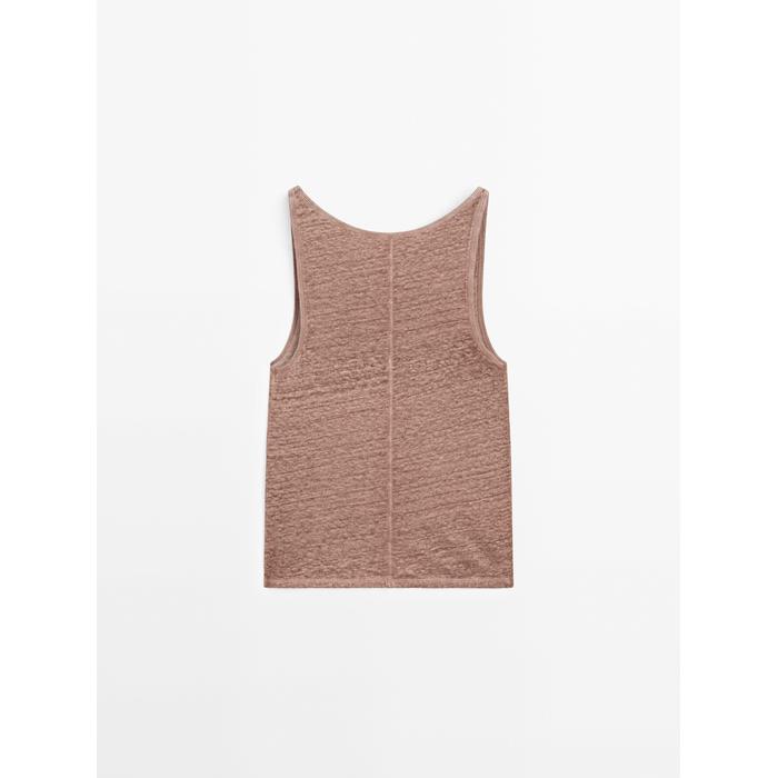 Linen fabric detail straps top цвет: Вишневый
