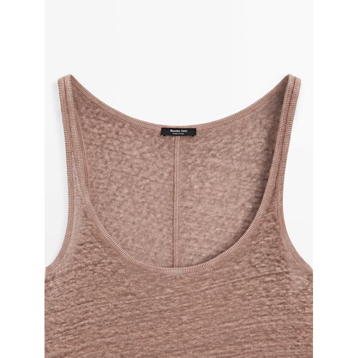 Linen fabric detail straps top цвет: Вишневый