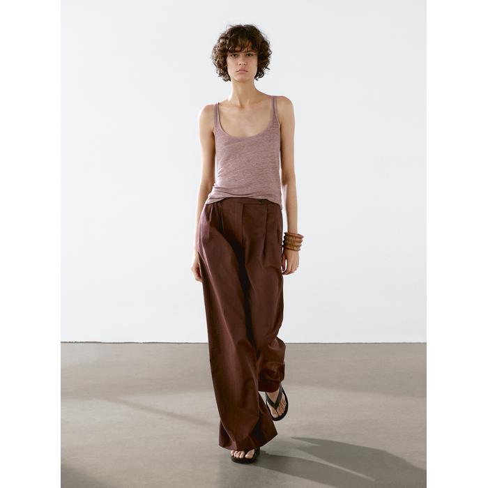 Linen fabric detail straps top цвет: Вишневый