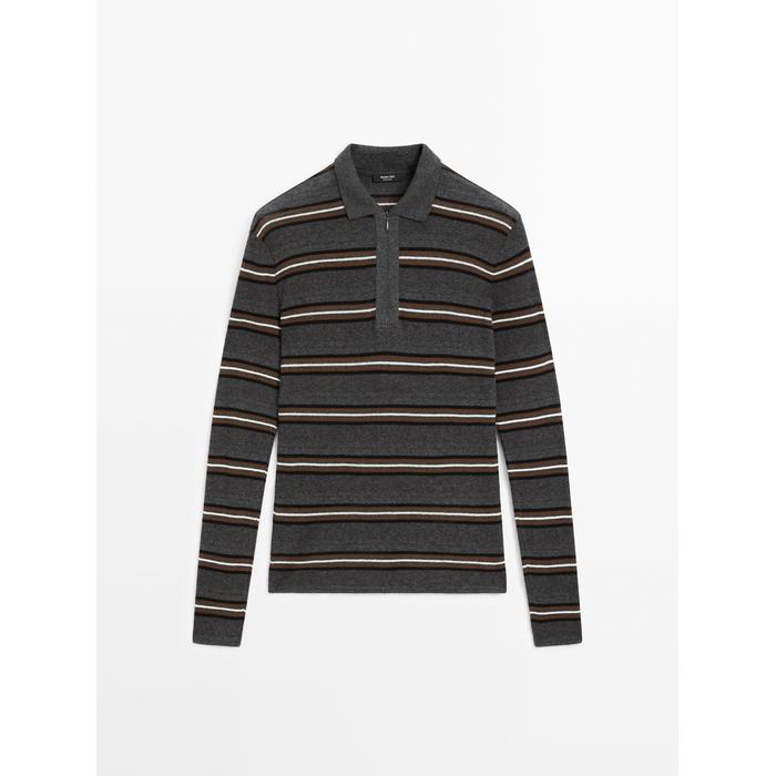 Striped polo neck knit sweater цвет: Серый меланжевый