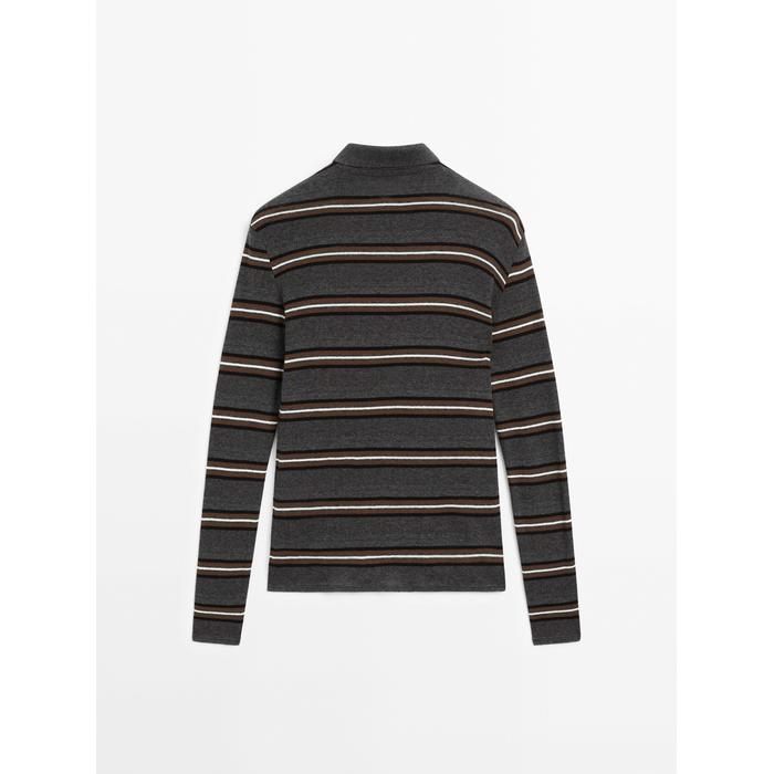 Striped polo neck knit sweater цвет: Серый меланжевый