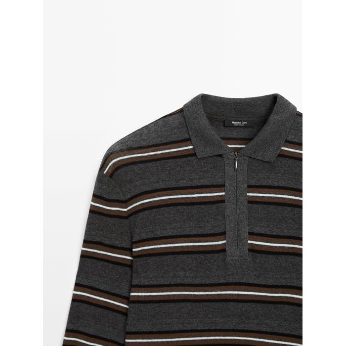 Striped polo neck knit sweater цвет: Серый меланжевый
