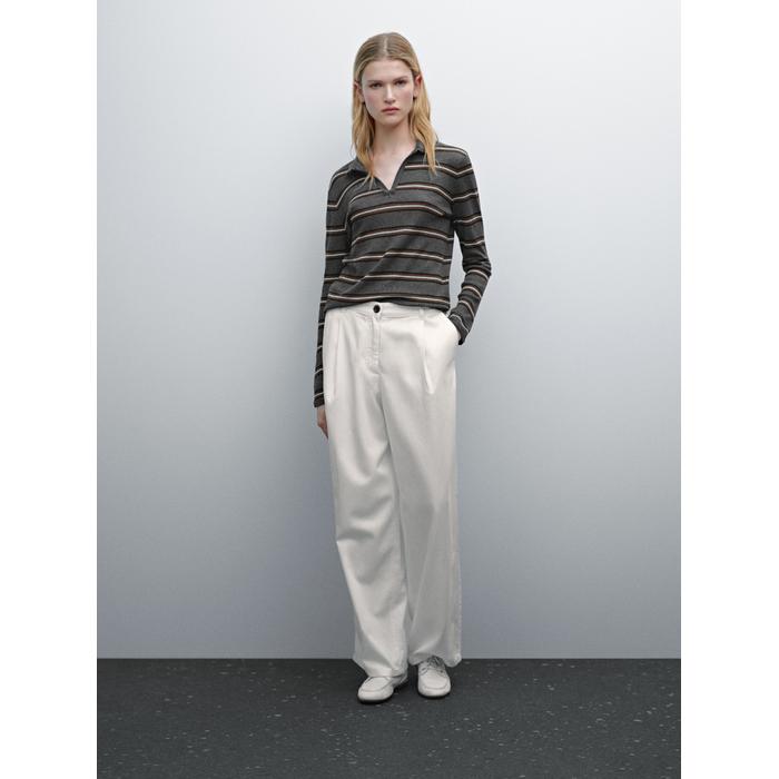 Striped polo neck knit sweater цвет: Серый меланжевый